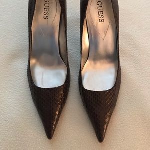 Guess Women’s Shoes Brown Stiletto Snakeskin